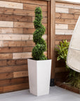 Artificial Buxus Spiral Topiary in White Planter – Faux Boxwood Tree Outdoor