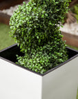 Artificial Buxus Spiral Topiary in White Planter – Faux Boxwood Tree Outdoor