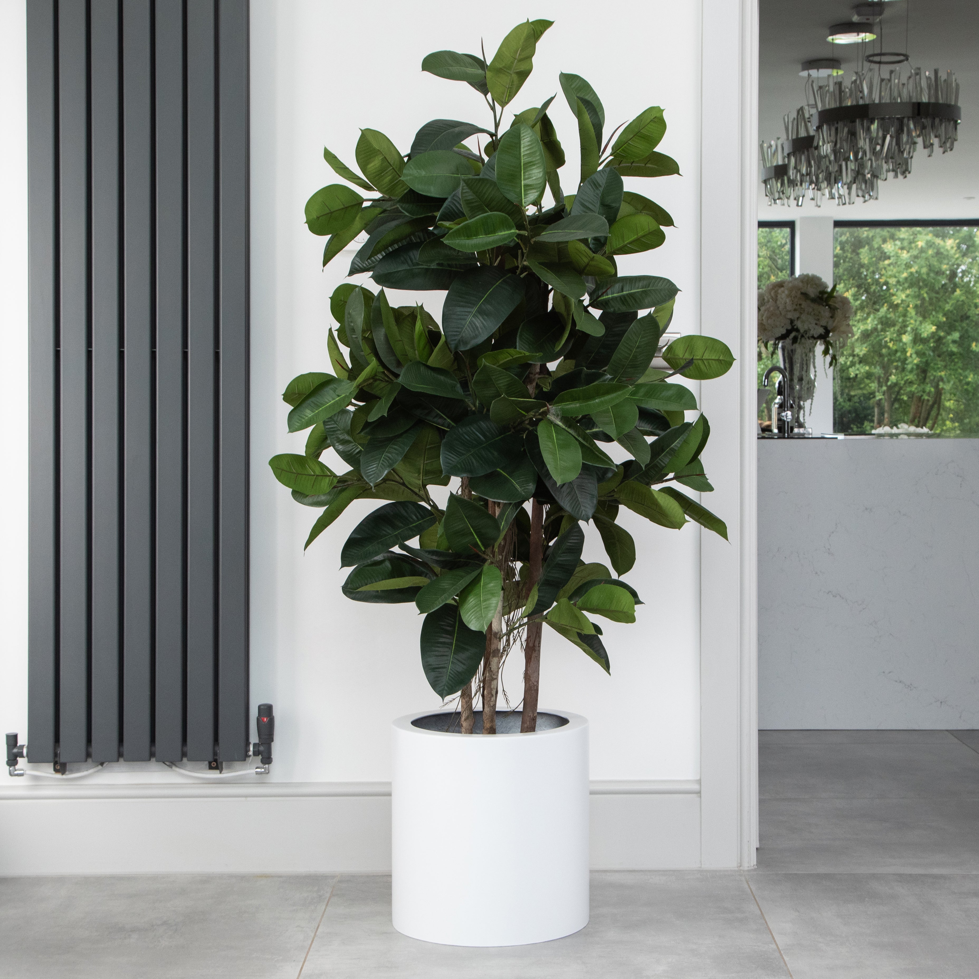 Artificial Fiddle Leaf Fig Tree in White Round Planter – Tall Faux Indoor Plant