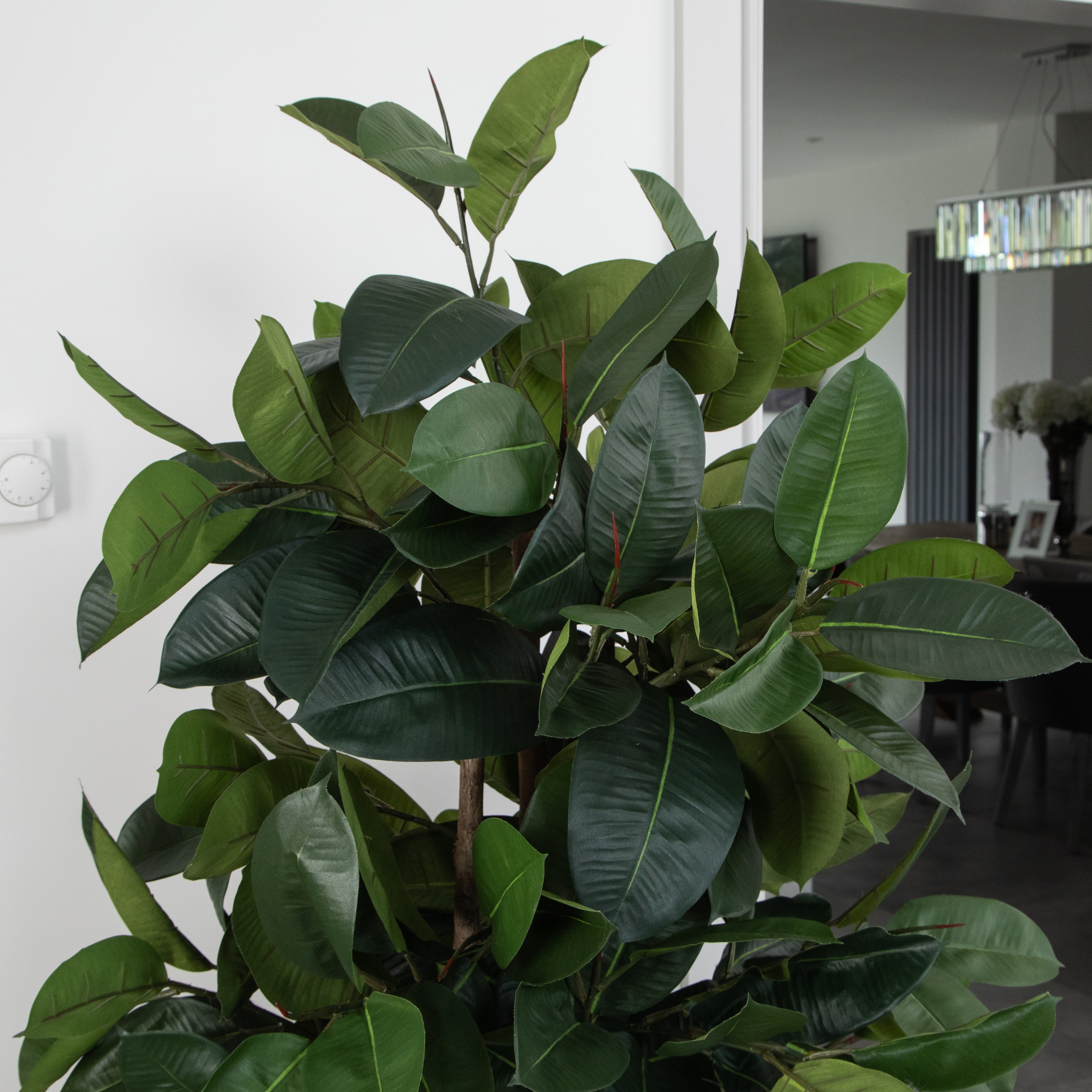 Artificial Fiddle Leaf Fig Tree in Black Round Planter – Tall Faux Indoor Plant