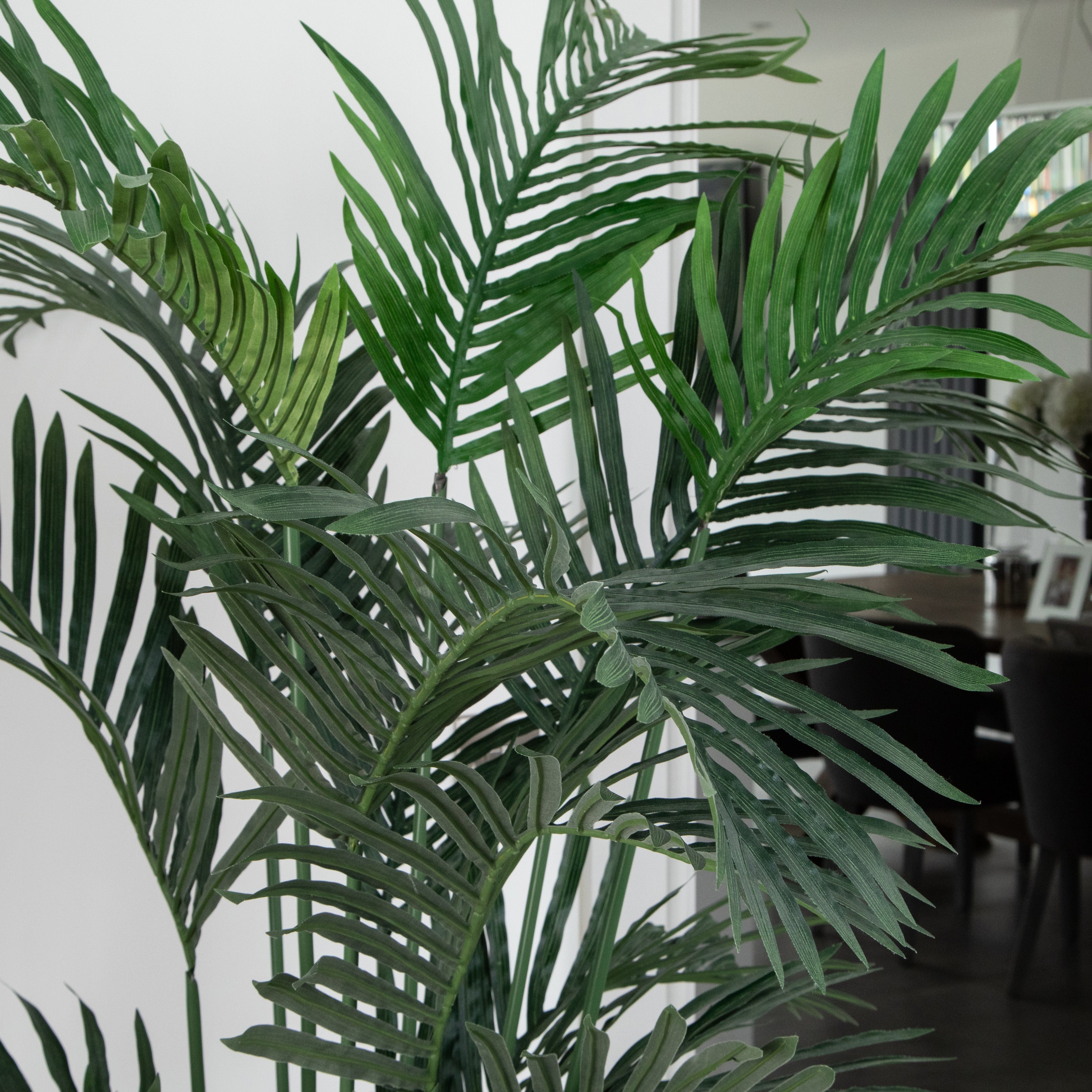 Artificial Paradise Palm Tree in White Round Planter – Tall Faux Indoor Palm Plant