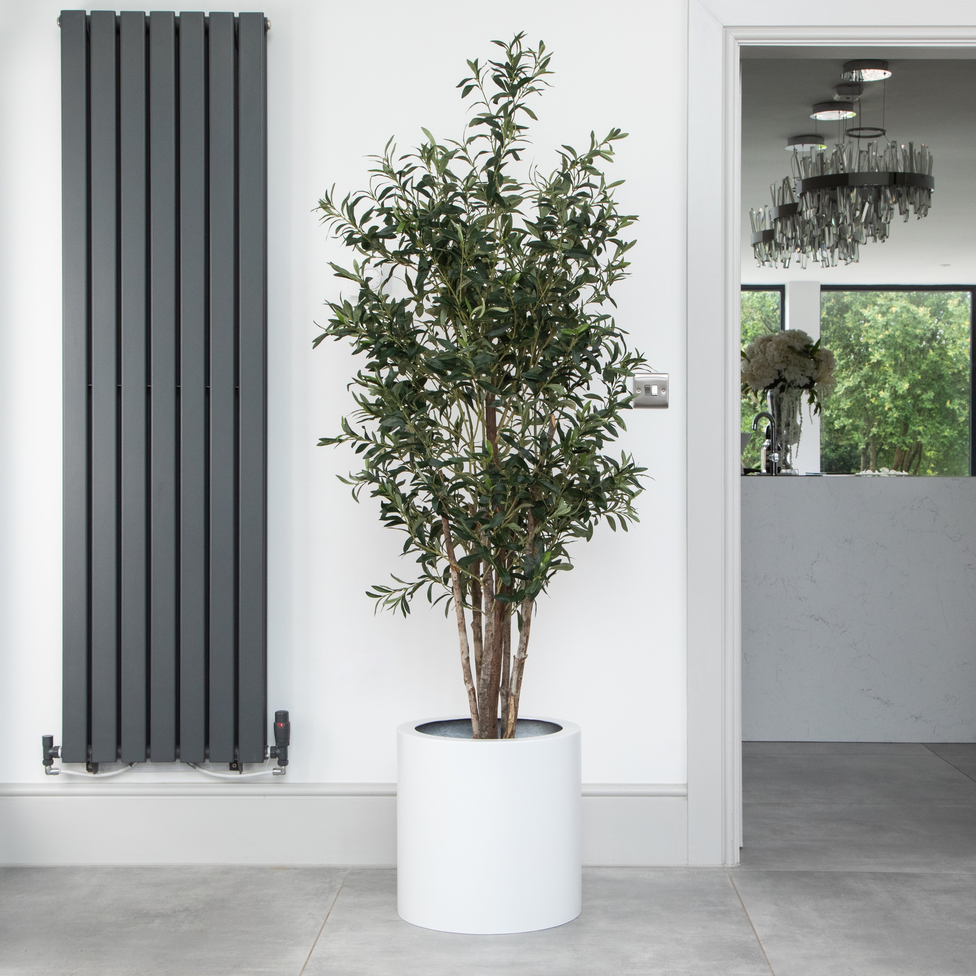 Artificial Olive Tree in White Planter
