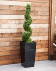 Artificial Buxus Spiral Topiary in Black Planter – Faux Boxwood Tree Outdoor