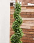 Artificial Buxus Spiral Topiary in Black Planter – Faux Boxwood Tree Outdoor