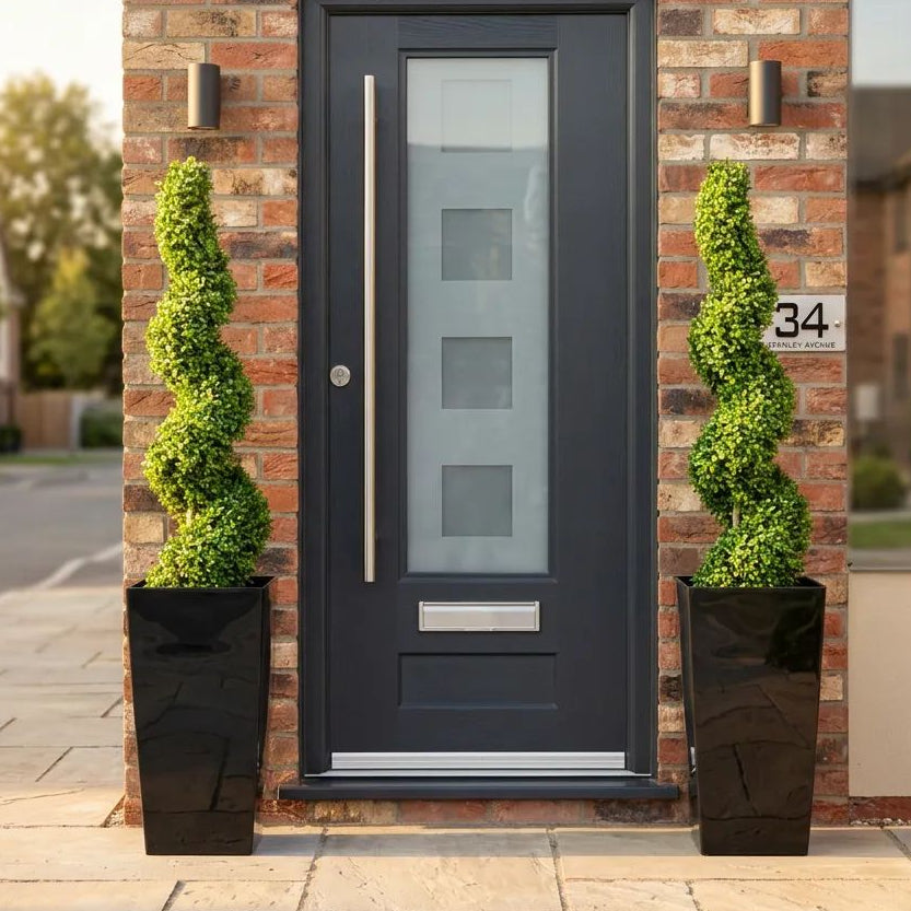 Artificial Buxus Spiral Topiary in Black Planter (PAIR)