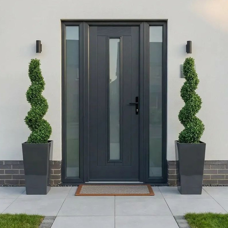 Artificial Buxus Spiral Topiary in Black Planter (PAIR)